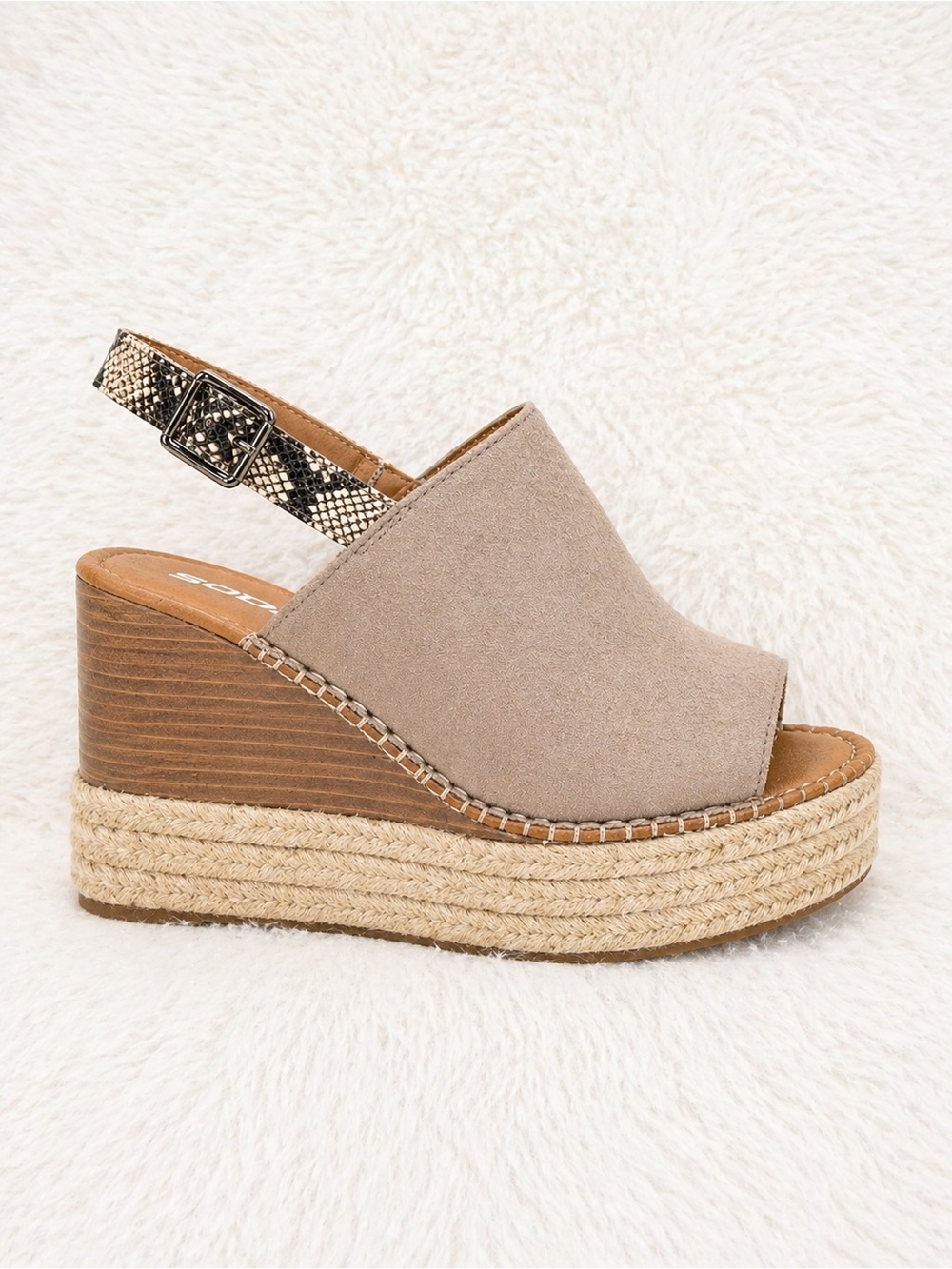 Soda Platform Wedge Sandals Taupe Faux Suede Espadrille Slingback Size 8